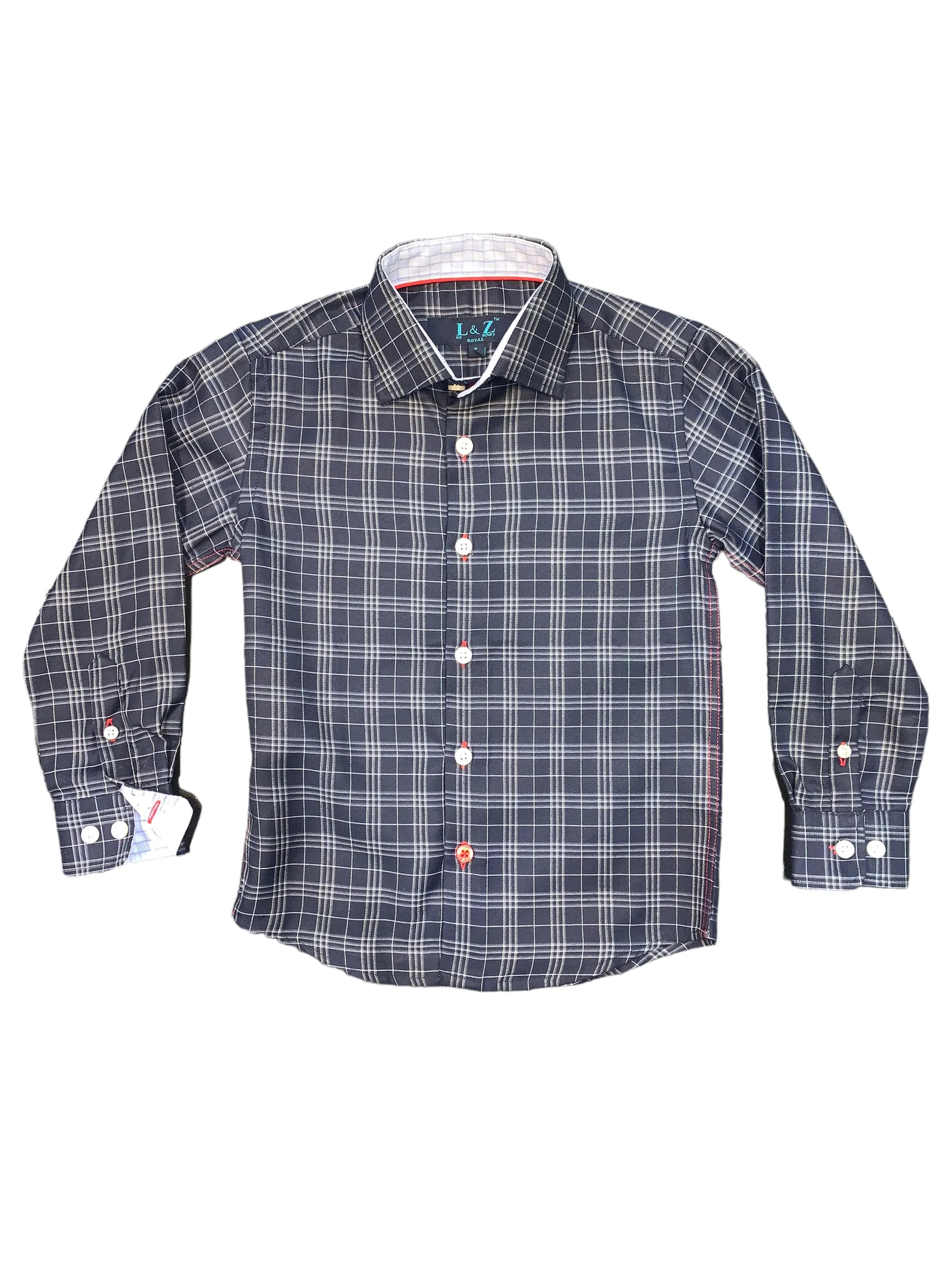 Kids formal Shirt Long Sleeve Navy check #5878