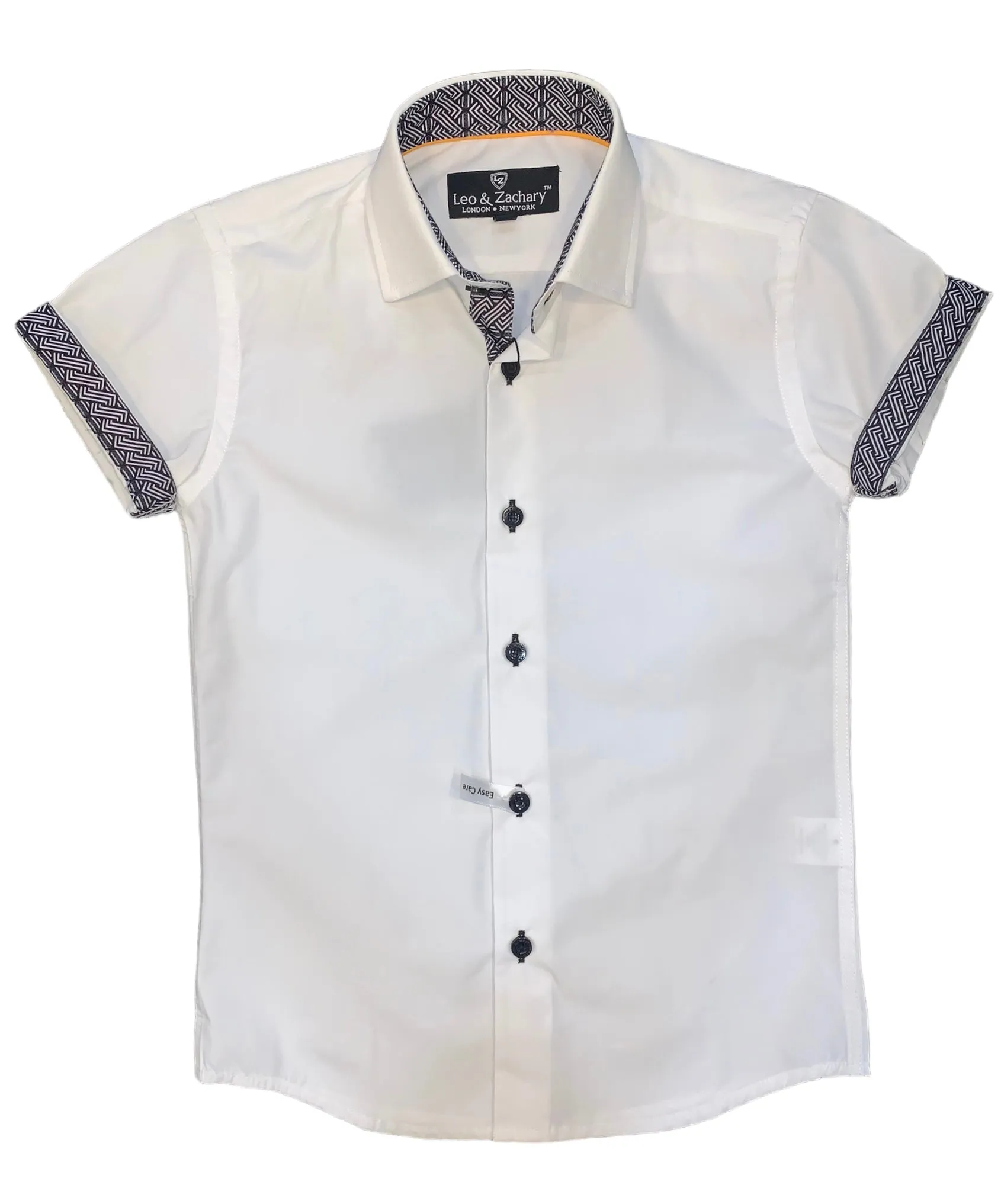 Kids formal Shirt Short Sleeve White Trims Black #5983