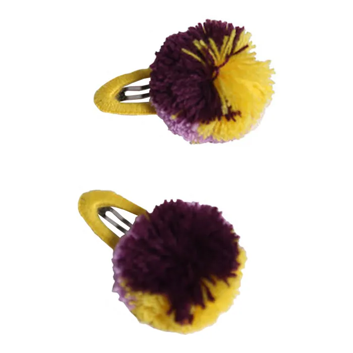 Set of 2 Jellybell Yellow Kids Pompom Fringe Hair Clips