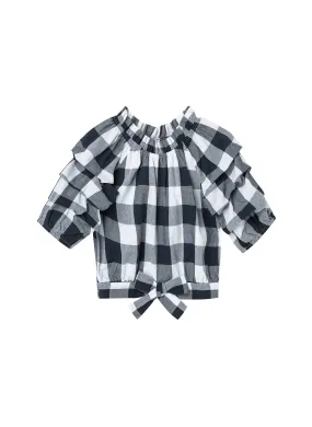 Trendy Gingham Puff Sleeve Top for Kids