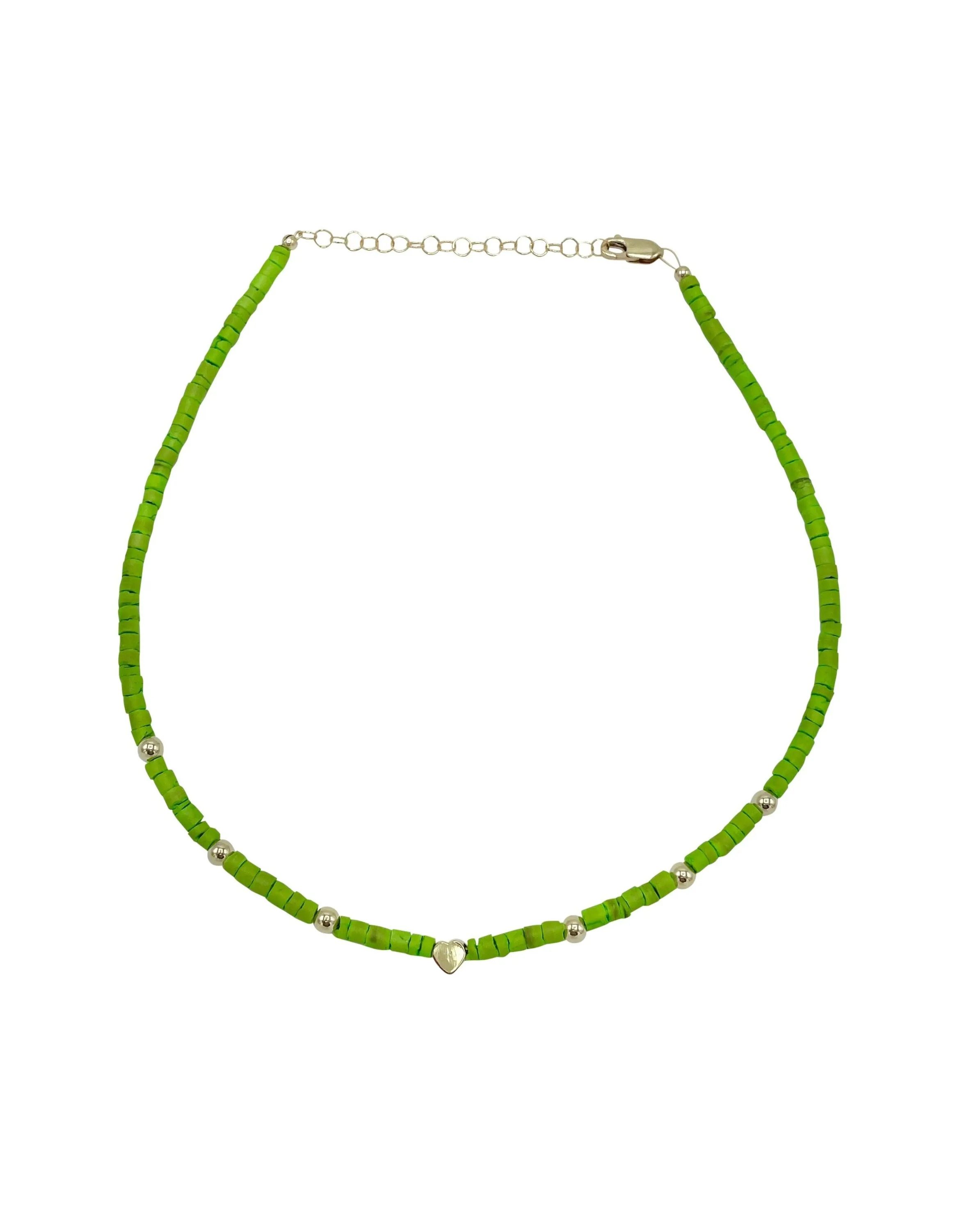 Kids Lime Heishi Necklace with Gold Filled Bead Pattern