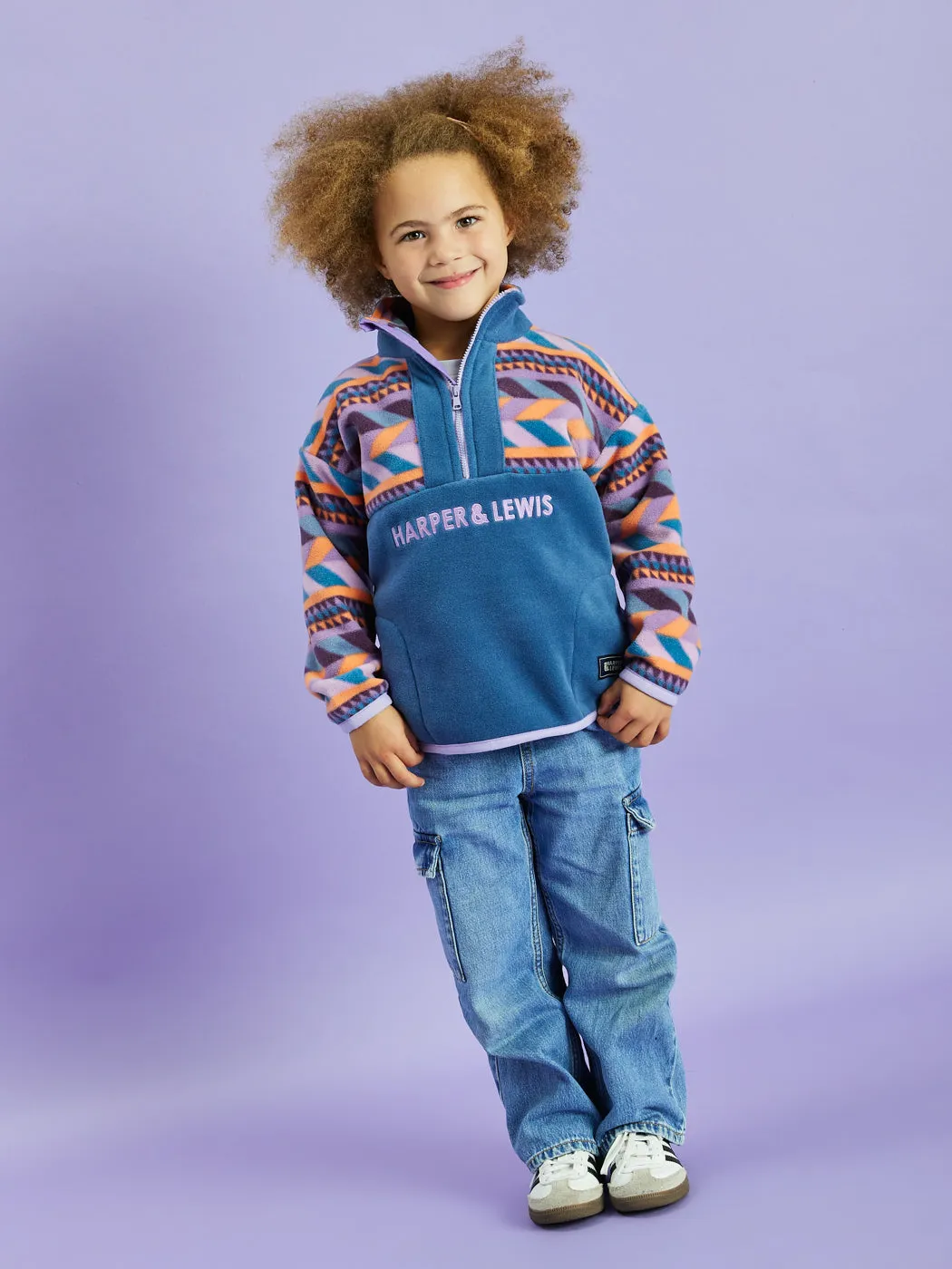 Kids Sloan Retro Pattern 1/4 Zip Fleece