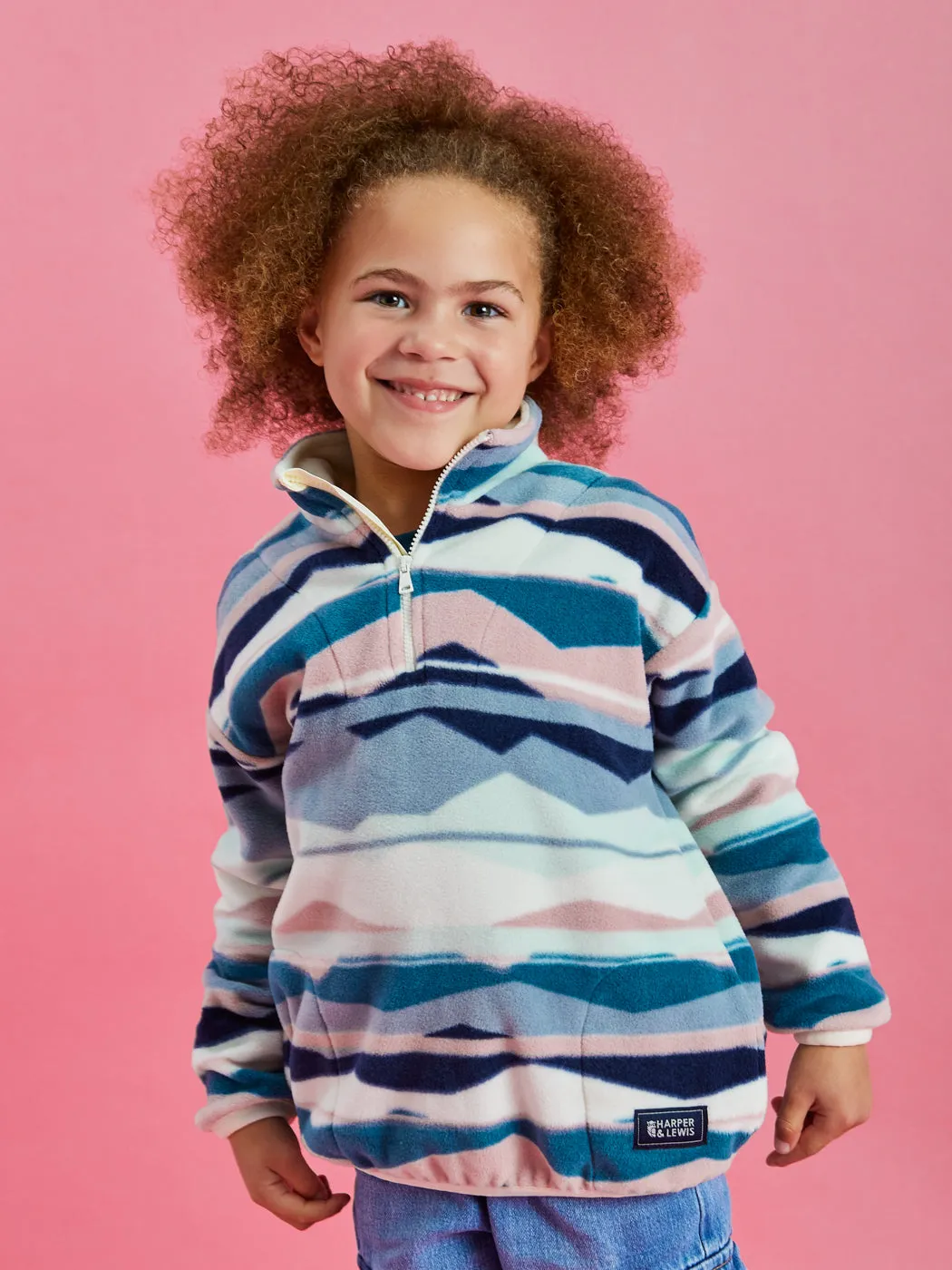 Kids Tallow Retro Pattern 1/4 Zip Fleece