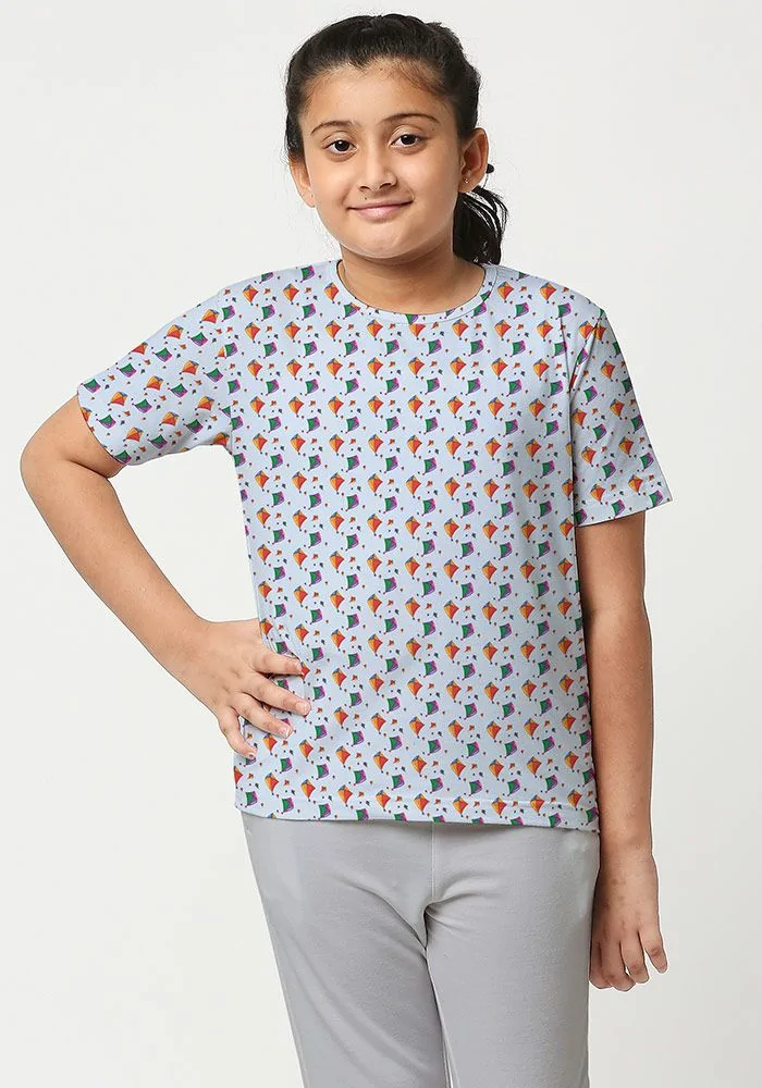 Kites All Over Printed Senior Kids T-Shirt