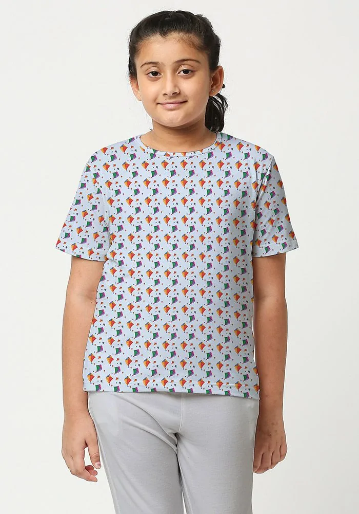 Kites All Over Printed Senior Kids T-Shirt