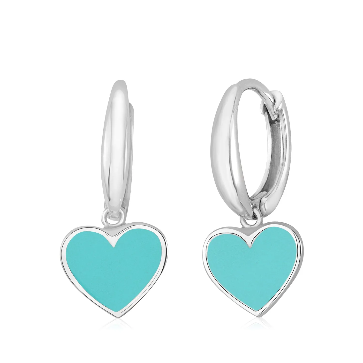 Leverback Earrings with Large Heart and Enamel in Light Blue, Light Pink, and Dark Pink by 14K White or Yellow Gold