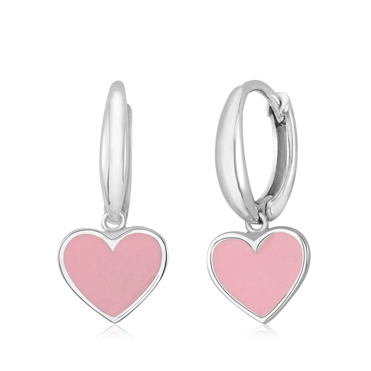 Leverback Earrings with Large Heart and Enamel in Light Blue, Light Pink, and Dark Pink by 14K White or Yellow Gold