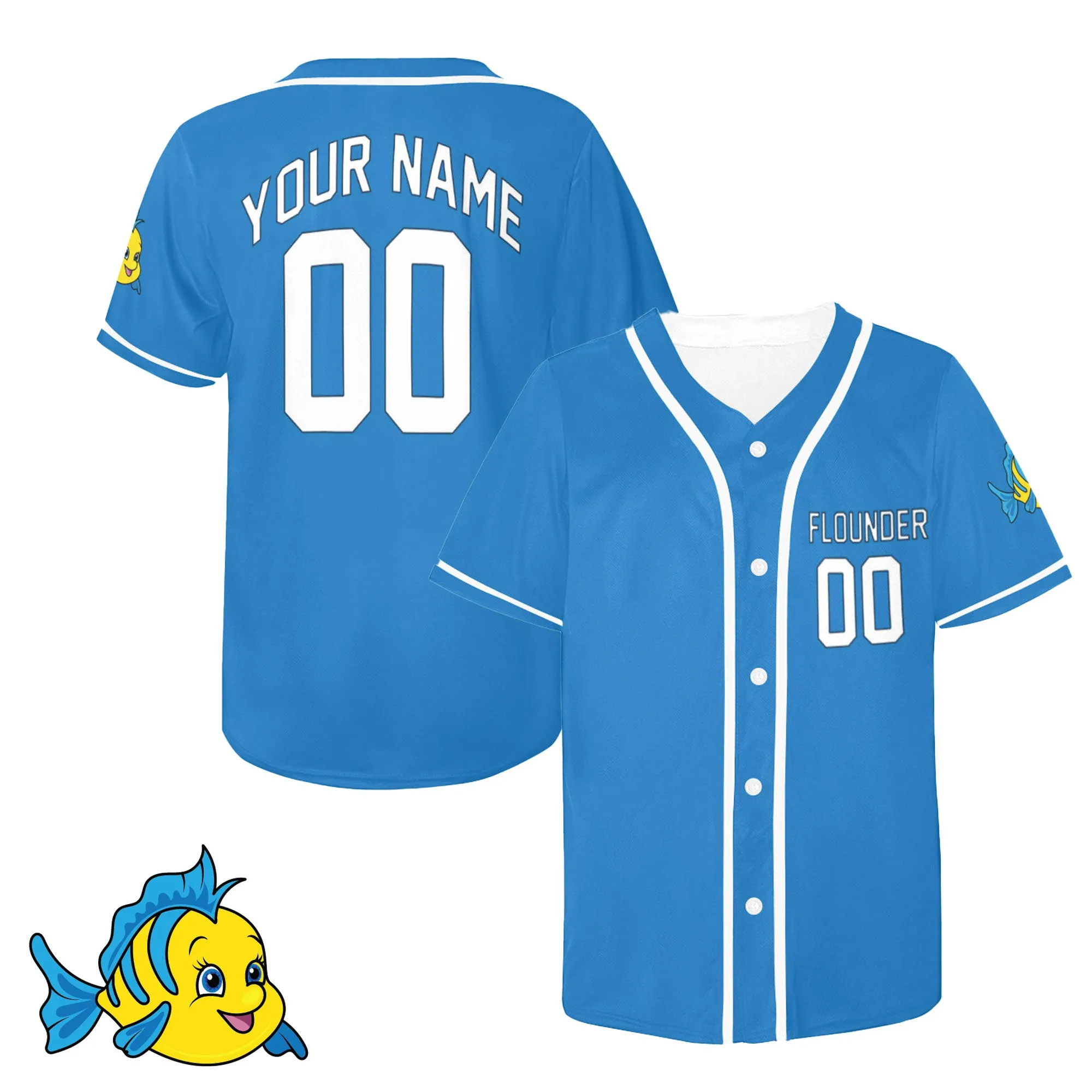 Little Mermaid Flounder Customizable Jersey (Adults And Kids Sizes)