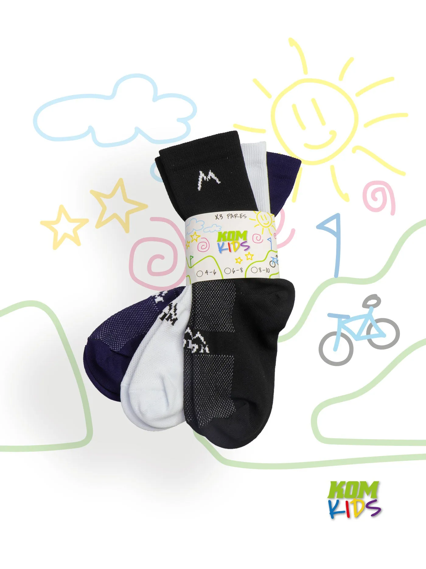 Medias para nios kids ciclismo, running PACK X3 PARES