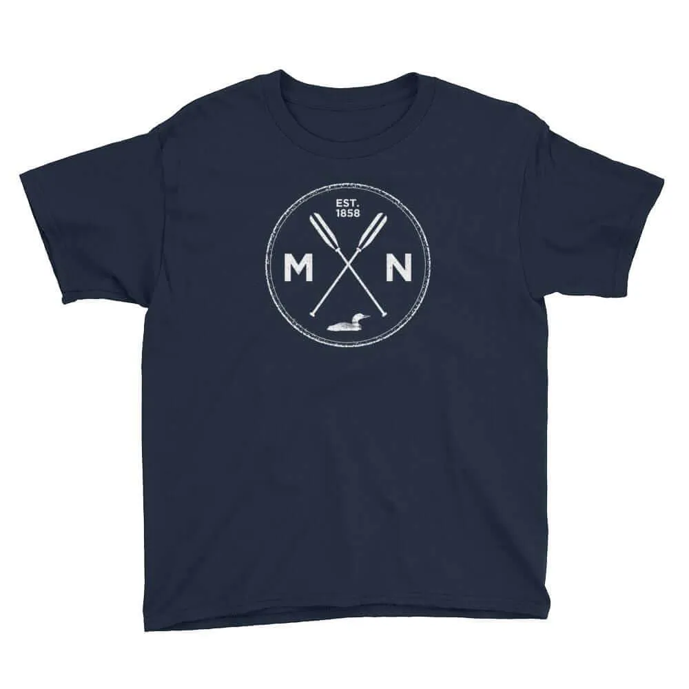 Kids T-Shirt with Minnesota Seal Design 1858 Featuring Loon and Oars