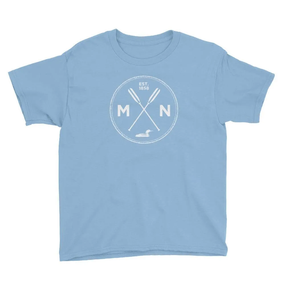 Kids T-Shirt with Minnesota Seal Design 1858 Featuring Loon and Oars