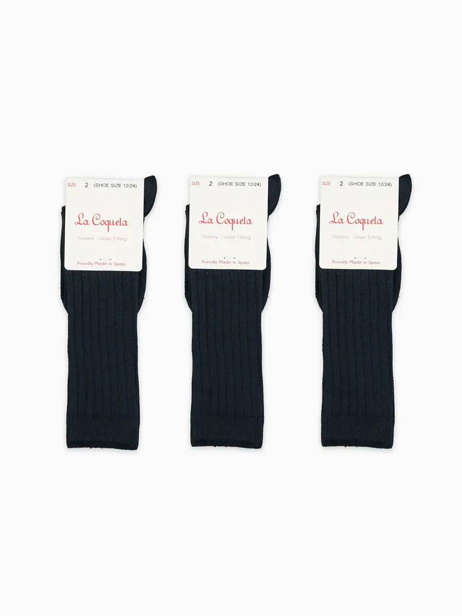 Navy Blue Ribbed Knee High Kids Socks Set