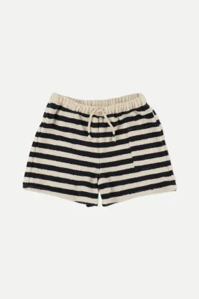 Navy towelling shorts with stripes