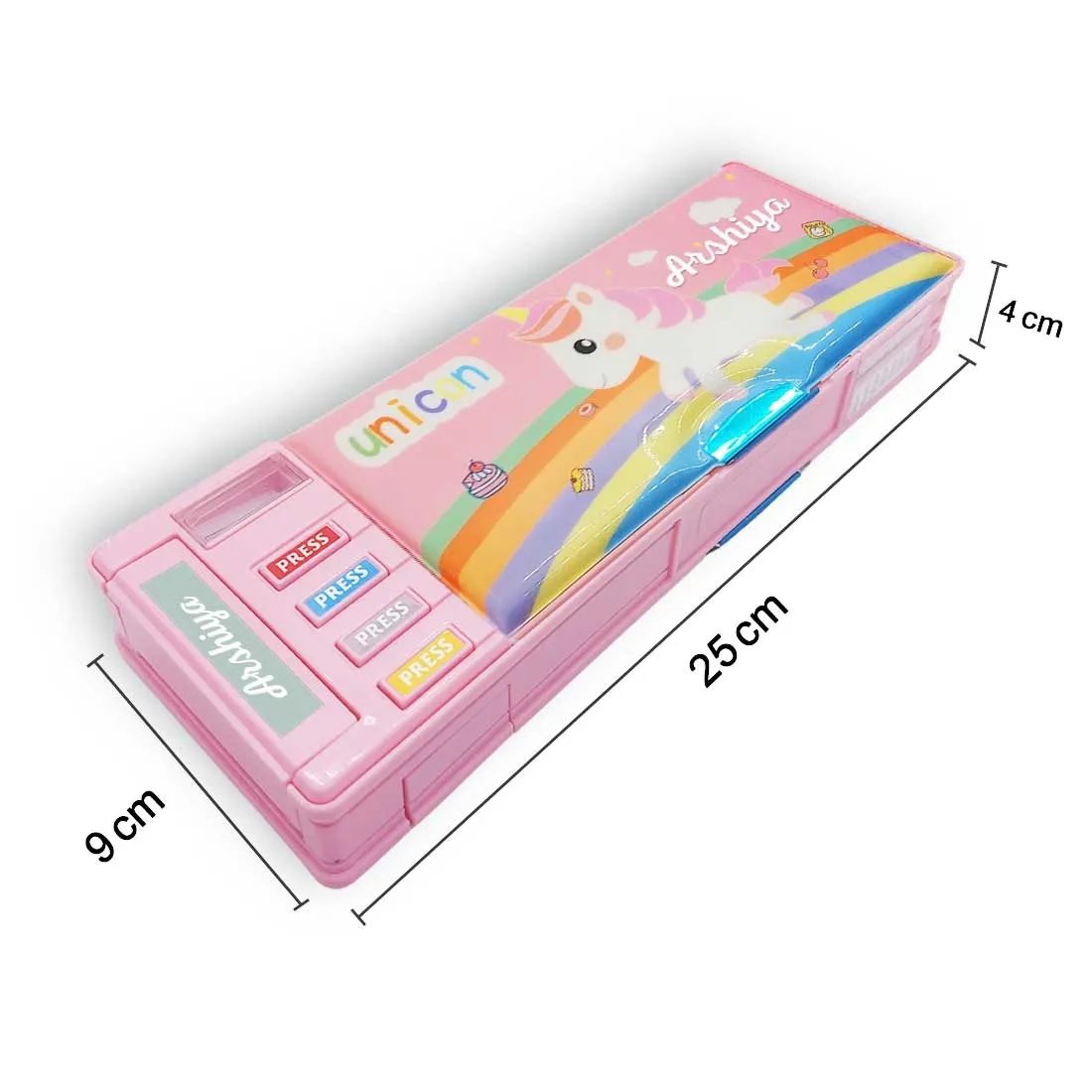 Personalised Pencil Box Switch Operated Multi-functional Compass Box for Kids with Press buttons