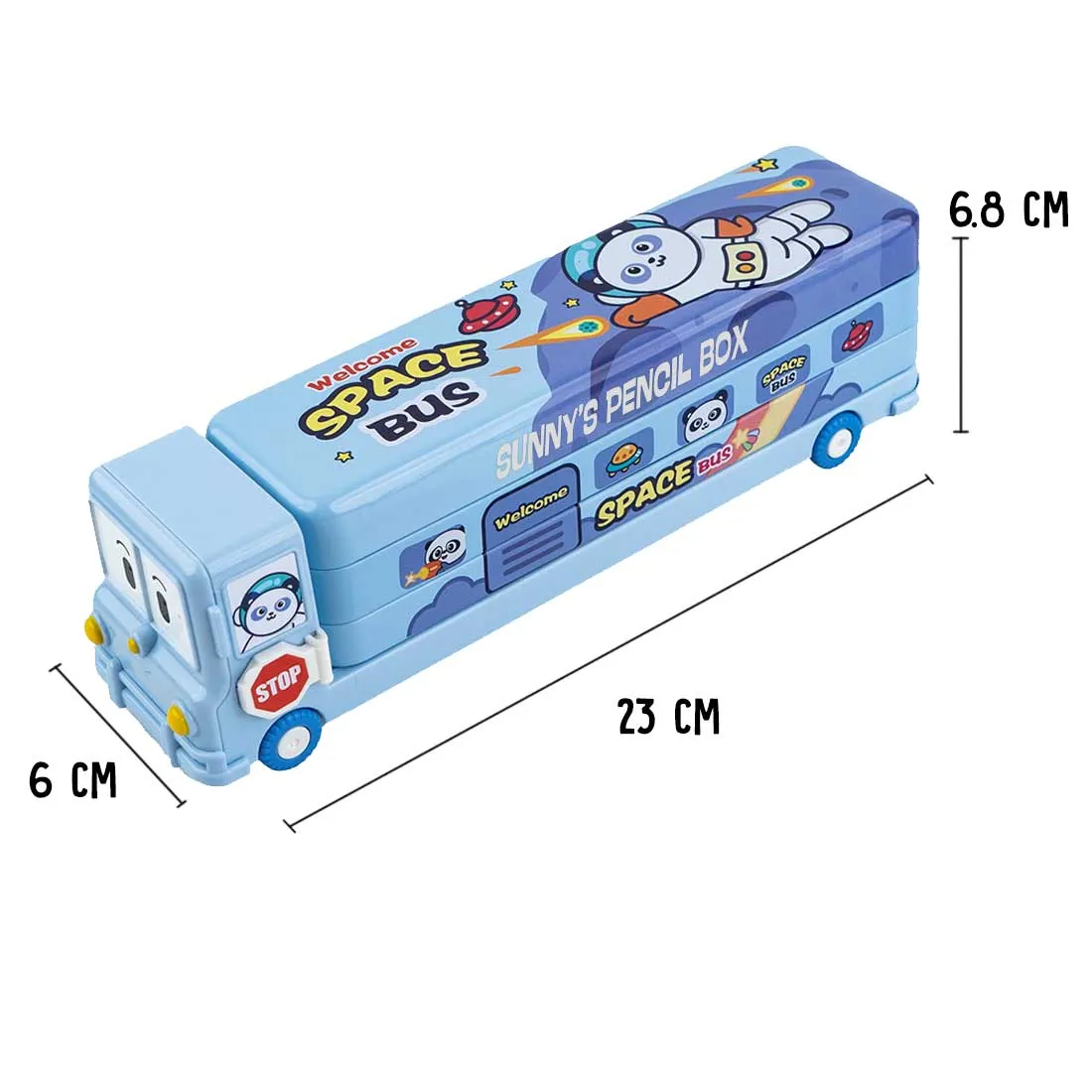 Personalized Bus Pencil Box for Kids - Space Bus with Built-in Sharpener