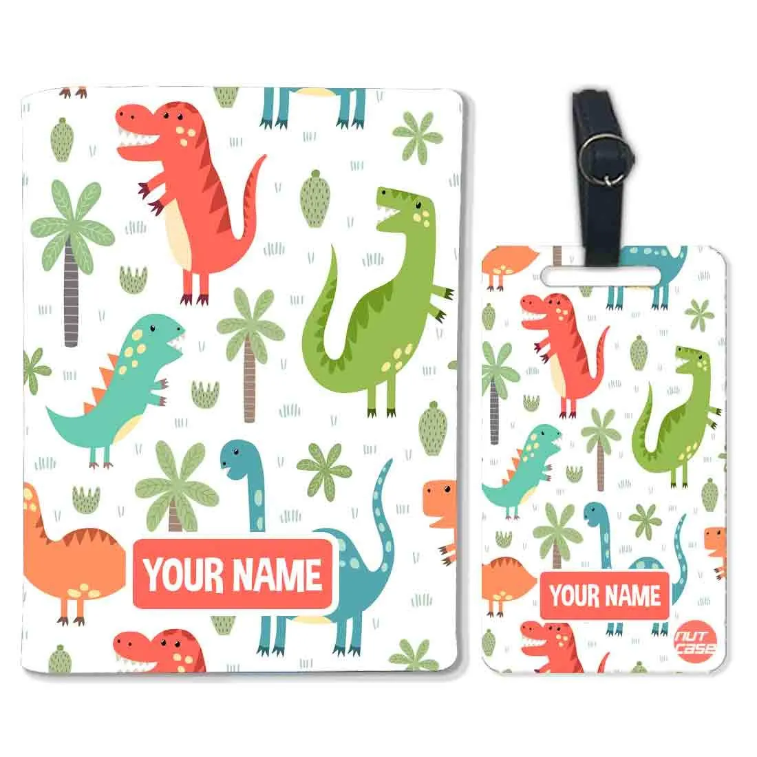 Personalized Kids Design Passport Cover Luggage Tag Set -Dinosaurs