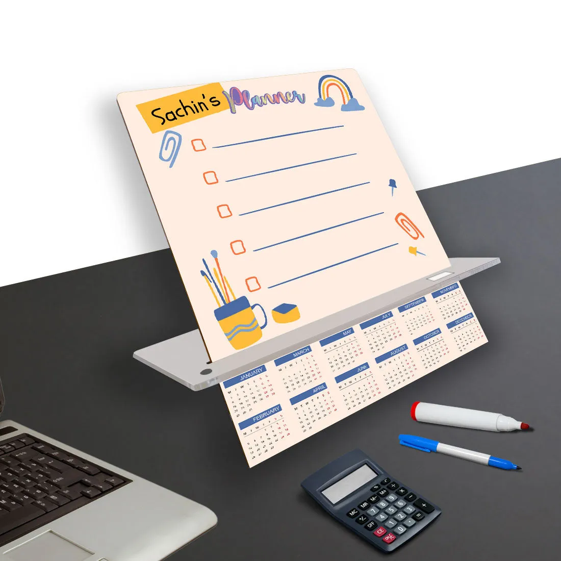 Personalized Weekly Desk Planner for Kids with Calendar and Mobile Stand