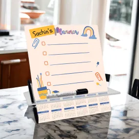 Personalized Weekly Desk Planner for Kids with Calendar and Mobile Stand