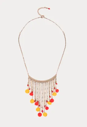 Pompom Necklace with Chain Drop