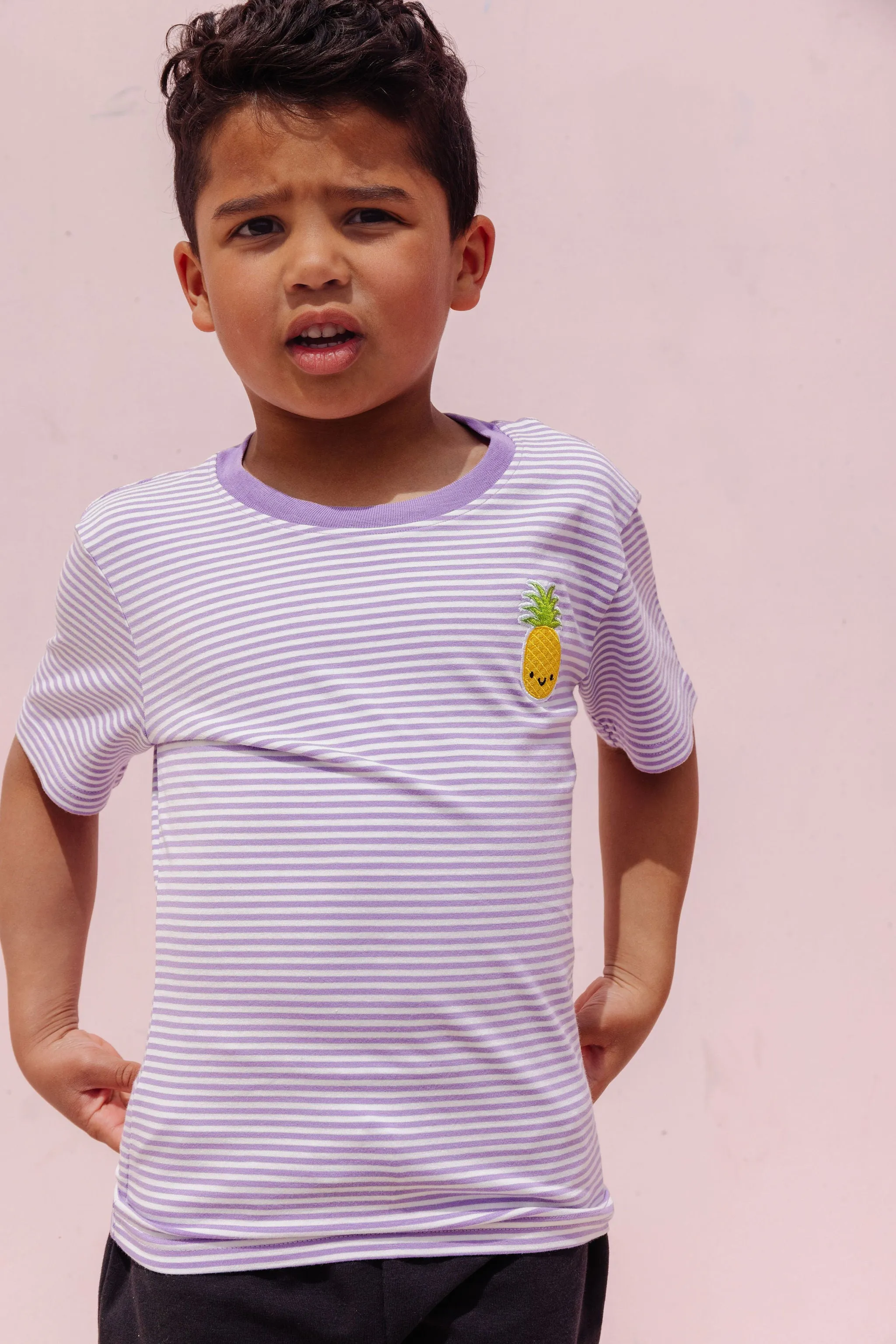 Purple Striped Kawaii Pineapple T-Shirt for Kids by Whistle & Flute