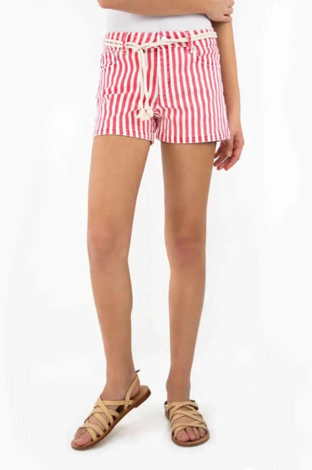 Nautical Stripe Mid-Rise Rope Belt Shorts