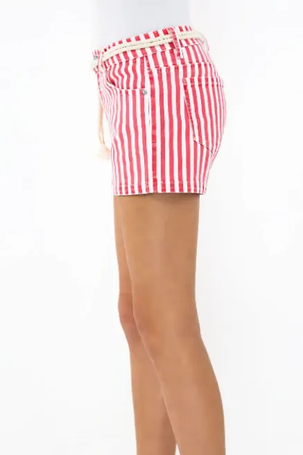 Nautical Stripe Mid-Rise Rope Belt Shorts