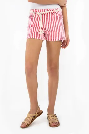 Nautical Stripe Mid-Rise Rope Belt Shorts