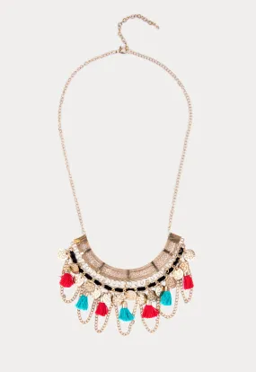 Unique Fan Shape Tassel Necklace with Chains