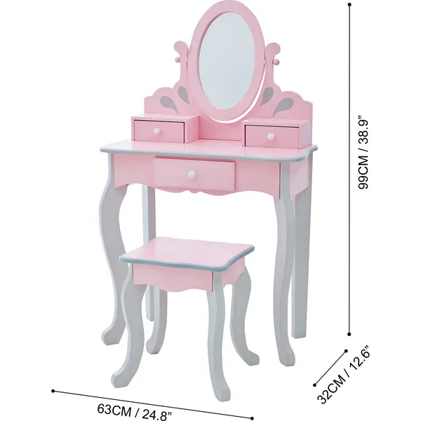 Teamson Kids Teamson Kids Wooden Princess Rapunzel 2-pc. Vanity Set, Gray/Pink