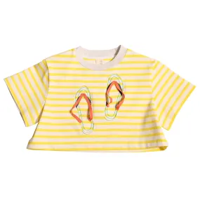 Kids Child Submarine Yellow Flip Flop Cropped T-shirt by Tia Cibani