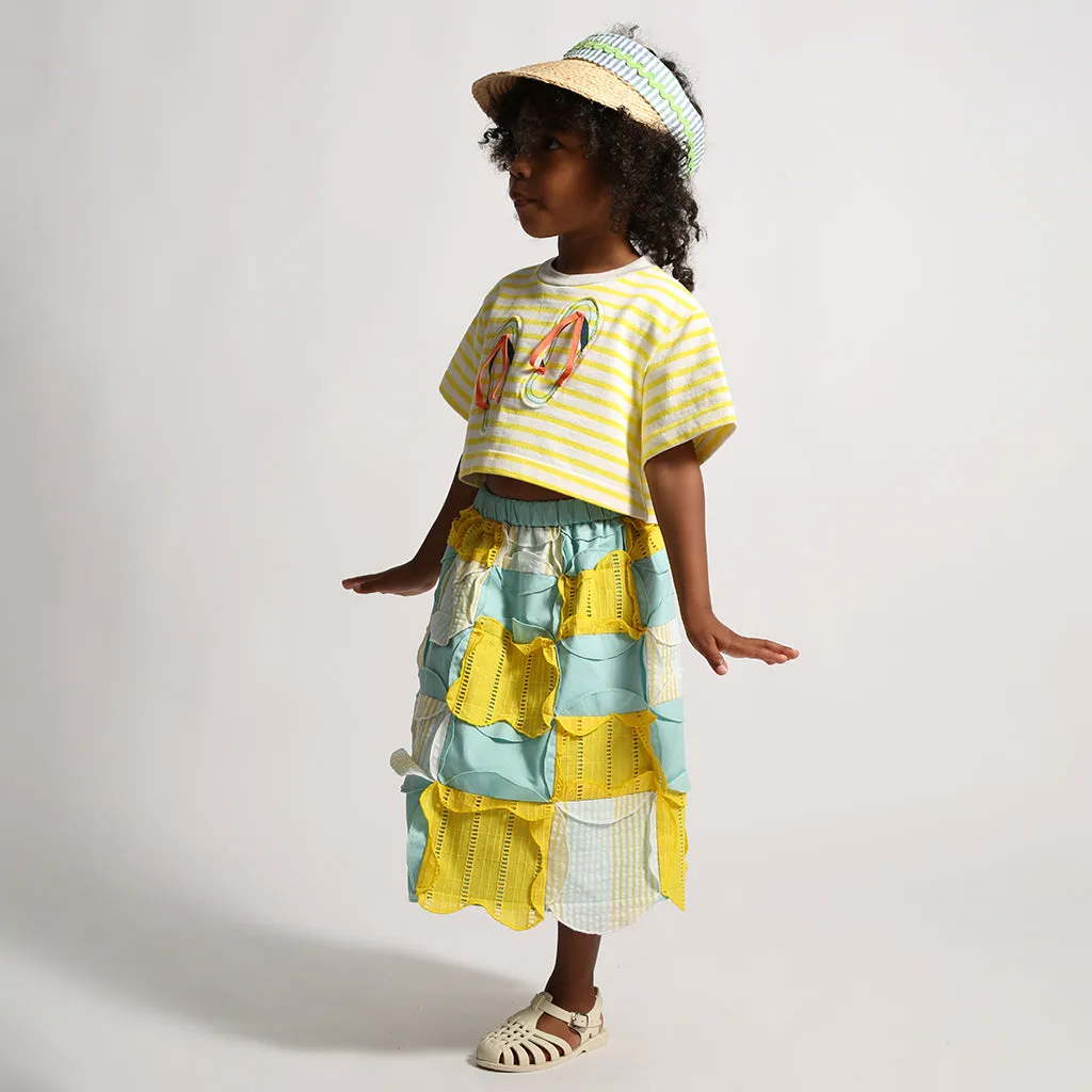 Kids Child Submarine Yellow Flip Flop Cropped T-shirt by Tia Cibani