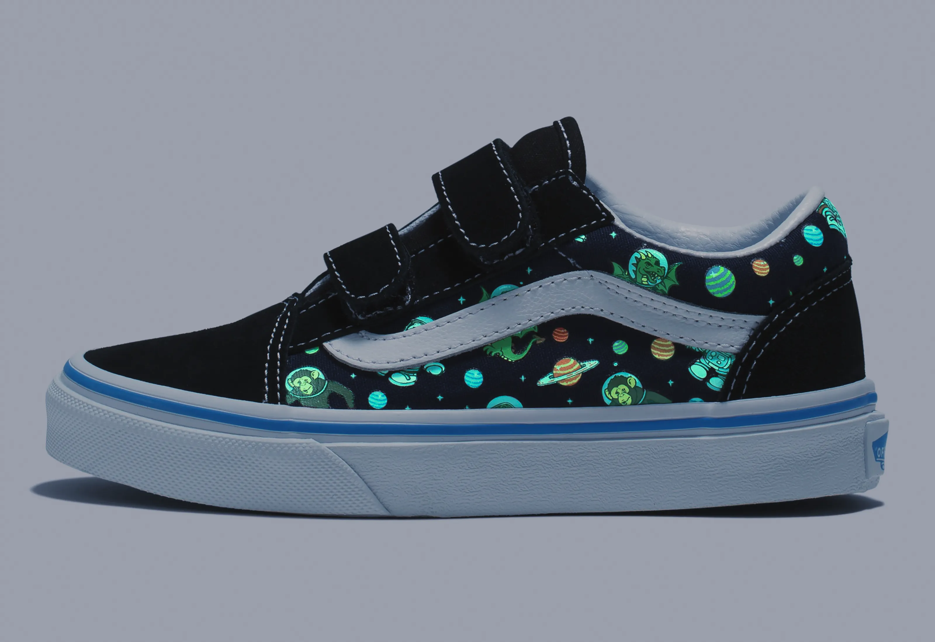 Vans Kids Old Skool V Glow Cosmic Zoo Black/Blue