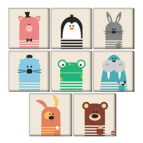 Wall Art Decor Panels For Kids Room - Set Of 8 - Baby Animals