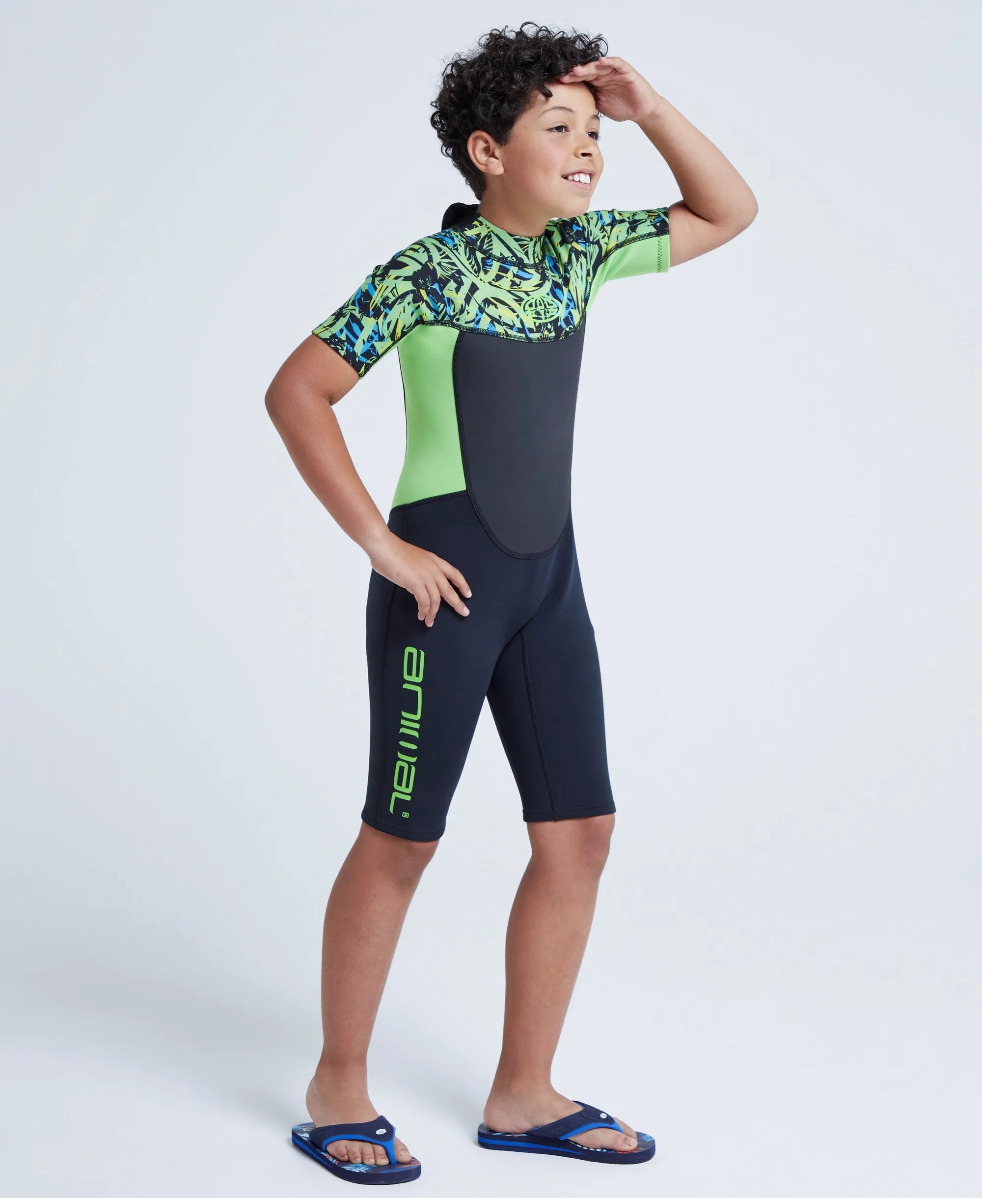 Waves Kids Printed Shorty Wetsuit - Green