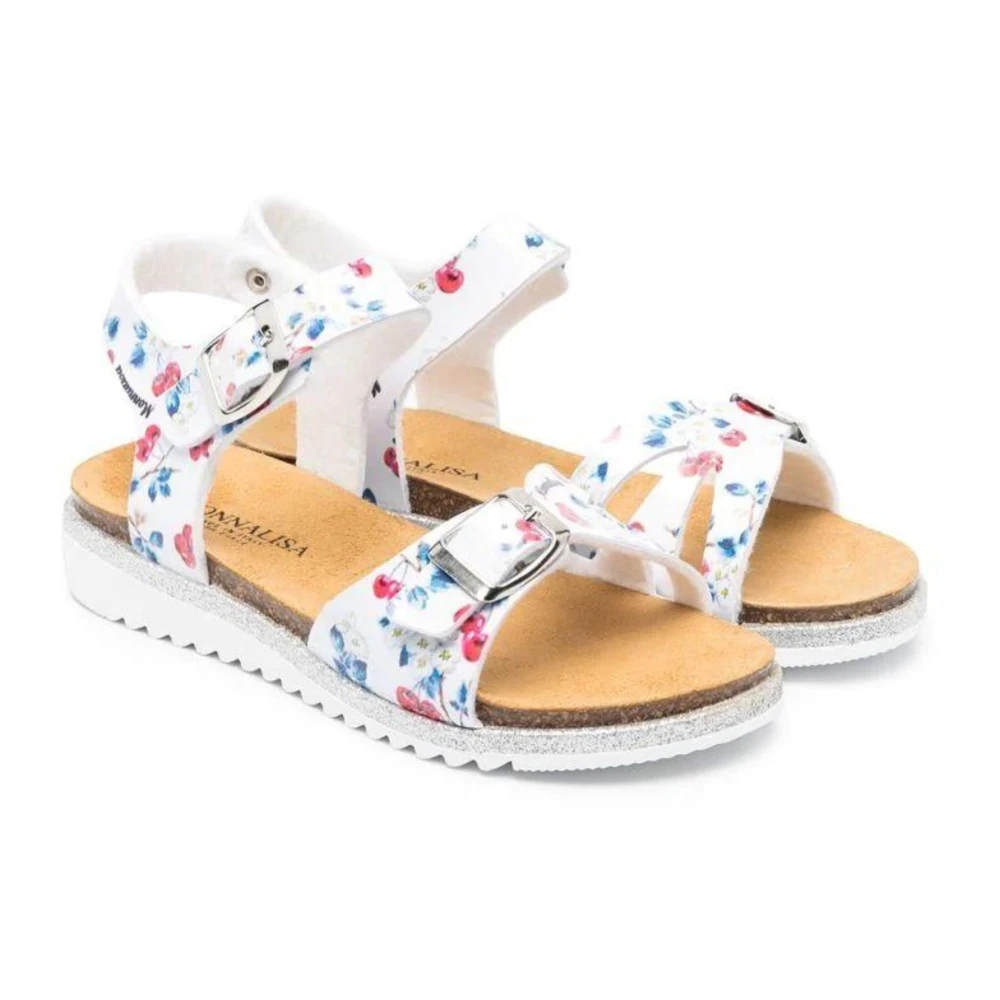 White Sandals with Flower and Cherry Print