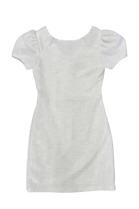 White Puff Sleeve Tweed Dress