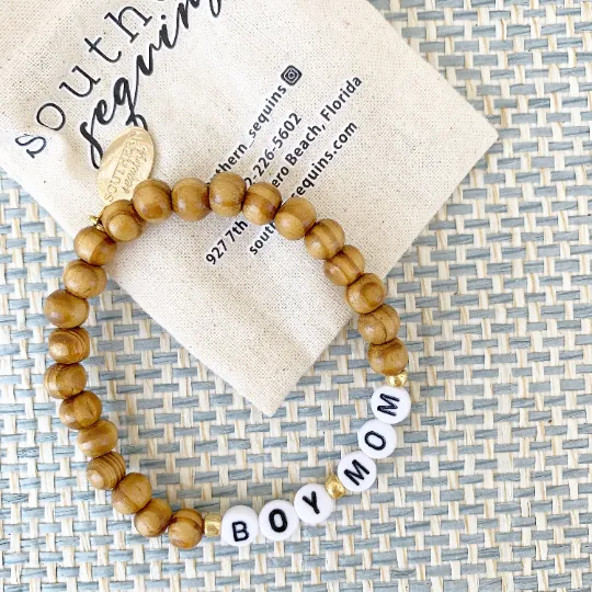 Wooden Beaded Name Bracelet for Boy Mom or Girl Mom