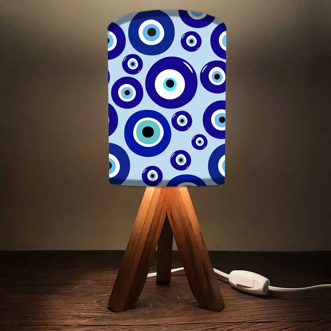 Wooden Table Lamp Mini Tripod Lampsfor Kids Bedroom - Evil Eye Protector