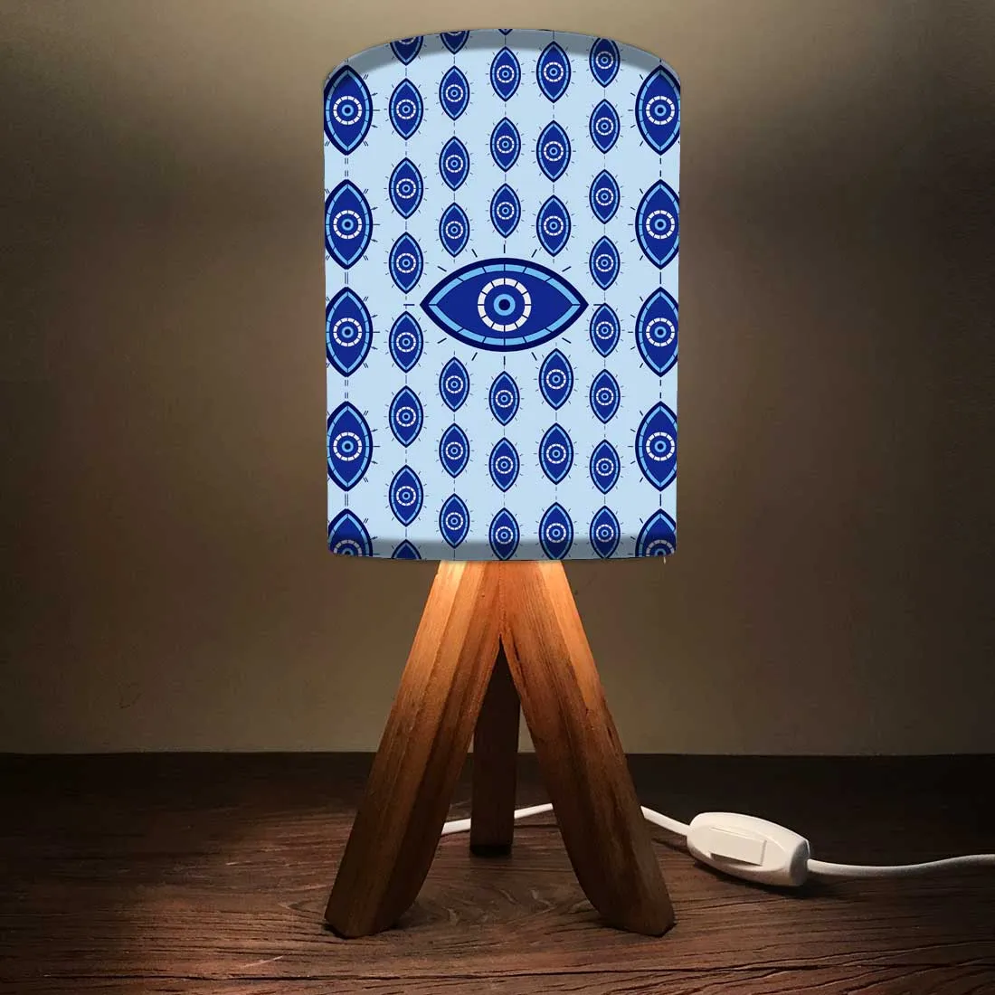 Wooden Table Lamp Mini Tripod Lampsfor Kids Bedroom - Evil Eye Protector