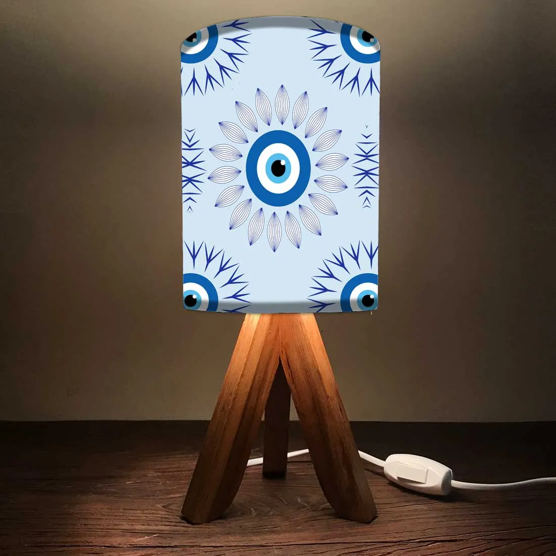 Wooden Table Lamp Mini Tripod Lampsfor Kids Bedroom - Evil Eye Protector