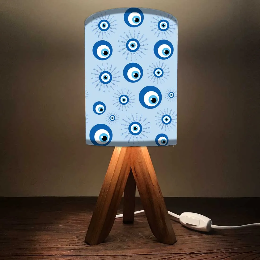 Wooden Table Lamp Mini Tripod Lampsfor Kids Bedroom - Evil Eye Protector