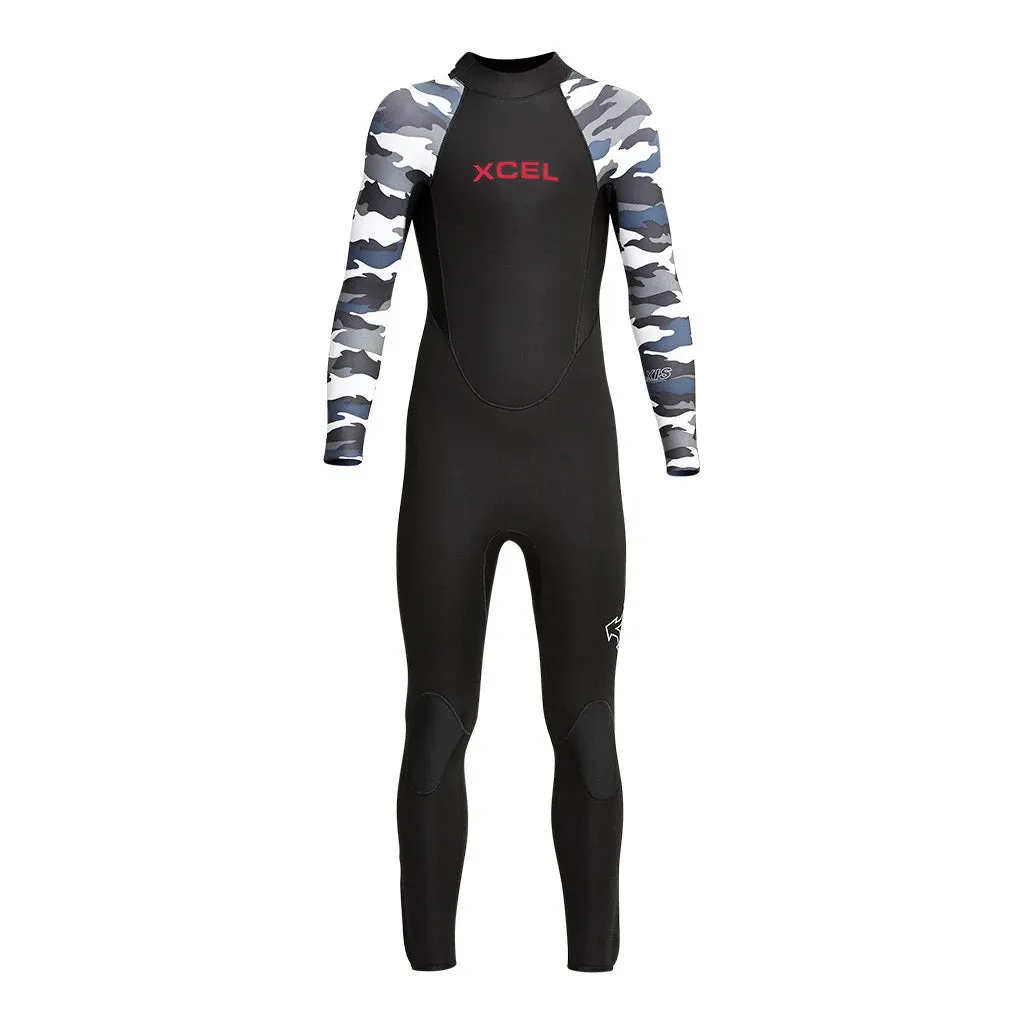 Xcel Kids Axis 4/3mm Back Zip Wetsuit - Graphite/Snow/Camo